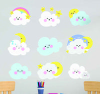 Set van 9 muurstickers Witte en blauwe wolken - thumbnail