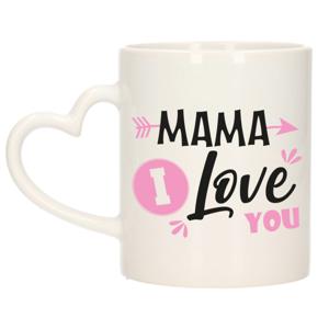 Bellatio Decorations Cadeau koffie/thee mok voor mama - roze - love - hartjes oor - Moederdag   -