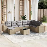 9-delige Loungeset met kussens poly rattan gemengd beige