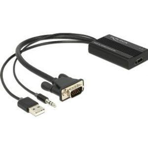 DeLOCK 62597 video kabel adapter 0,25 m VGA, 3-pin, USB A HDMI Zwart