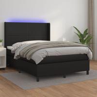 Boxspring met matras en LED kunstleer zwart 140x200 cm