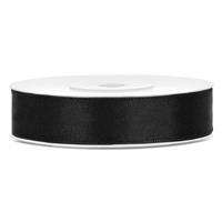 Decoratie satijn sierlint - zwart - 12 mm x 25 meter - Cadeaulint satijnlint