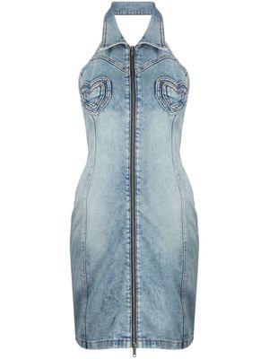 MOSCHINO JEANS robe courte en jean à empiècements cœur - Bleu