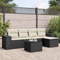 6-delige Loungeset met kussens poly rattan zwart 6-delige Loungeset met kussens poly rattan zwart