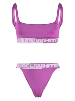 Off-White bikini à bandes logo - Rose