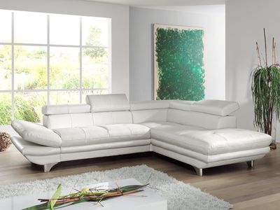 Converteerbare hoekbank ENTOURAGE hoek met longchair rechts eco-leder wit