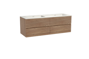 Storke Edge zwevend badmeubel 150 x 52 cm ruw eiken met Mata dubbele wastafel in solid surface