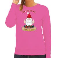 Foute Kersttrui/sweater voor dames - Kado Gnoom - roze - Kerst kabouter