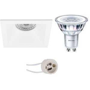 LED Spot Set - Pragmi Pollon Pro - GU10 Fitting - Inbouw Vierkant - Mat Wit - Verdiept - 82mm - Philips - CorePro 830 36D - 3W - Warm Wit 3000K - Dimbaar