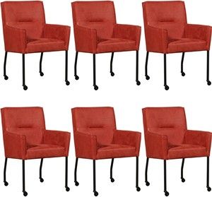 Set van 6 Rode leren moderne eetkamerstoelen Lucky - Kenia Leer Burgundy (rood leer)