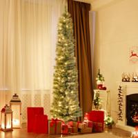 Kunstkerstboom 180 cm Dennenboom met Verlichting Warmwitte Leds Slanke Kerstboom voor Kerstmis Decoratieve Boom Groen