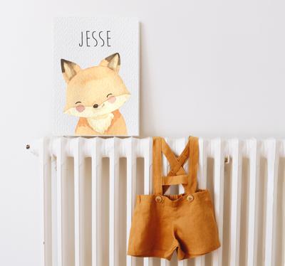 Vos cartoon canvas met naam