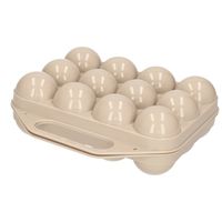 Eierdoos - koelkast organizer eierhouder - 12 eieren - taupe - kunststof - 20 x 19 cm   -