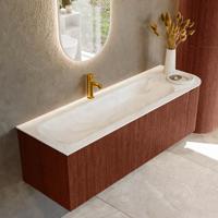 Badmeubel Mondiaz Kurve-Dlux | 145 cm cm | Meubelkleur Ruby | Wastafelkleur Ostra | Solid surface | Wasbak links zijde spoelbak | 1 kraangat