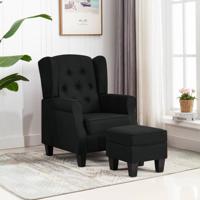 Fauteuil met voetenbankje stof zwart