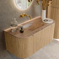 Badmeubel Mondiaz Kurve-Dlux | 100 cm | Meubelkleur Oak | Wastafelkleur Arena | Solid surface | Wasbak midden spoelbak | Zonder kraangat(en)