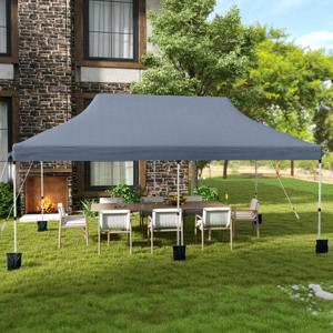 Uitschuifbare Tent 300 x 600 cm Waterdichte Opvouwbare Partytent met Draagtas Zonwering Stevig Buitenprieel voor Strand Bruiloft Grijs
