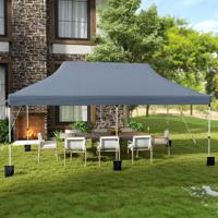 Uitschuifbare Tent 300 x 600 cm Waterdichte Opvouwbare Partytent met Draagtas Zonwering Stevig Buitenprieel voor Strand Bruiloft Grijs