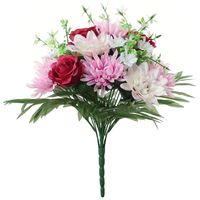 Kunstbloemen boeket roos/dahlia - lila/rood - H36 cm - Bloemstuk - Bladgroen