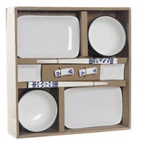 10-delige luxe sushi serveer set porselein voor 2 personen wit/blauw - thumbnail