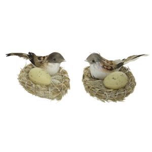2x stuks Decoratie vogelnestjes met een vogel en ei 11,5 x 7,5 cm
