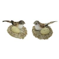 2x stuks Decoratie vogelnestjes met een vogel en ei 11,5 x 7,5 cm 2x stuks Decoratie vogelnestjes met een vogel en ei 11,5 x 7,5 cm