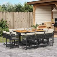 11-delige Tuinset met kussens poly rattan zwart 11-delige Tuinset met kussens poly rattan zwart