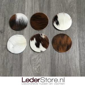 Koeienhuid onderzetters normandier bruin zwart wit 10x10cm