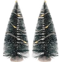 Kerstdorp maken 2x bomen 15 cm met LED lampjes - Kerstdorpen - thumbnail
