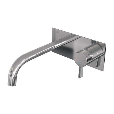 Inbouw Wastafelmengkraan Brauer Chrome Edition Coldstart Gebogen Uitloop Halfronde Hendel Rechts Chroom Met Afdekplaat
