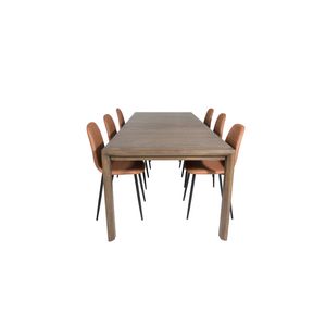 SliderOS eethoek eetkamertafel uitschuifbare tafel lengte cm 170 / 250 rokerig eik en 6 Polar eetkamerstal PU kunstleer