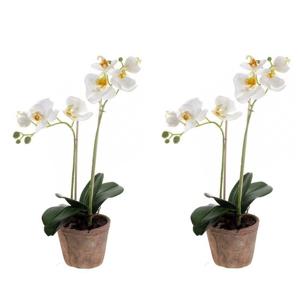 Bellatio flowers & plants Kunstplant Orchidee - Set van 2x stuks - wit - H42 cm - in pot - Decoratie