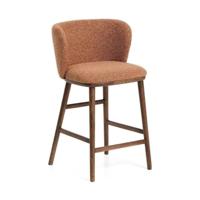 Kave Home Ciselia barkruk H65 dik chenille Terra poot donker hout