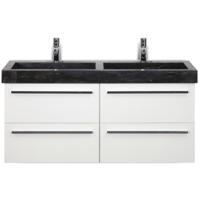 Seville Badmeubelset 120 cm - 4 Laden Wit Hoogglans - Wastafel Hardsteen Wit Lucca