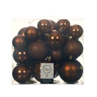 Decoris Kerstballen - 26x st - kunststof - kaneel bruin - 6-8-10 cm - Kerstbal - thumbnail