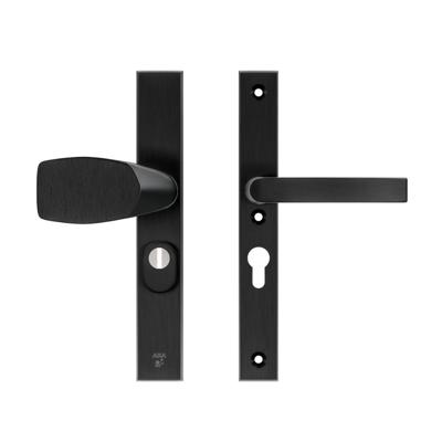 AXA AXA veiligheidsbeslag voordeur Edge Plus rechth. smalschild Wing knop/Blok-kruk PC55 kerntrekbeveiliging SKG3 - aluminium/zwart