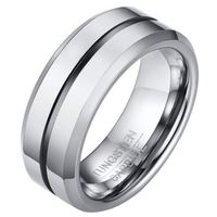 Wolfraam heren ring zilverkleurig met Zwarte streep-19mm Wolfraam heren ring zilverkleurig met Zwarte streep-19mm