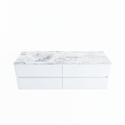 MONDIAZ VICA-DLUX 150cm badmeubel onderkast Talc 4 lades. Inbouw wastafel CLOUD links 1 kraangat, kleur Glace.
