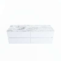MONDIAZ VICA-DLUX 150cm badmeubel onderkast Talc 4 lades. Inbouw wastafel CLOUD links 1 kraangat, kleur Glace.