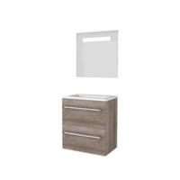 Basic-Line Economic 39 Badkamermeubelset - Ondiep - 60 x 39 cm - Met Grepen - 2 Lades - Acryl Wastafel - 1 Kraangat - Spiegel met LED Verlichting - Scotch Oak