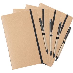 Set van 4x stuks natuurlijn schriftjes/notitieboekjes karton/zwart met elastiek A5 formaat