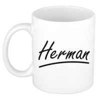 Naam cadeau mok / beker Herman met sierlijke letters 300 ml   - - thumbnail
