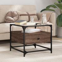 Salontafel met glazen blad 50x50x45 cm bruineiken staal