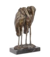 BRONZEN BEELD VAN EEN KOPPEL MARABOE OOIEVAARS