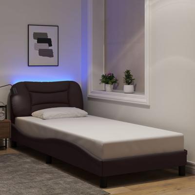 Bedframe met LED zonder matras "Hvar" 80x200 cm stof donkerbruin