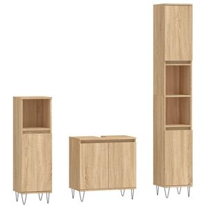 The Living Store Badkamermeubelset - Sonoma eiken - 30x30x190 cm/30x30x100 cm/58x33x60 cm