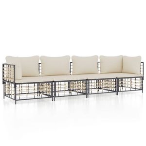 The Living Store Hoekbank - Antraciet - Poly rattan - 72x72x66cm - Weerbestendig