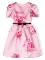 Monnalisa robe imprimée à détail de nœud - Rose