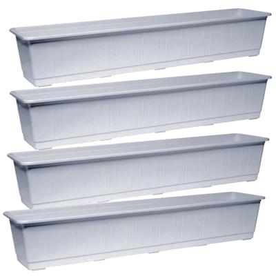 Geli Plantenbak - Set van 4x stuks - licht grijs - rechthoekig - kunststof - 80 x 17,5 x 14,5 cm