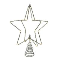 Verlichte kerst piek - ster - zilver - H25 cm - met 20 leds - kunststof - kerstboompiek